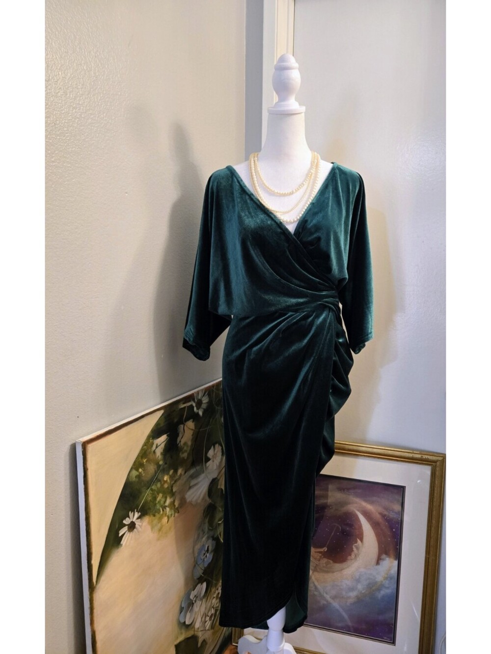 Baltic Born NWT Derp Green Brendyn Ruched Velvet Midi Dress in Emerald Size XL - Picture 5 of 8